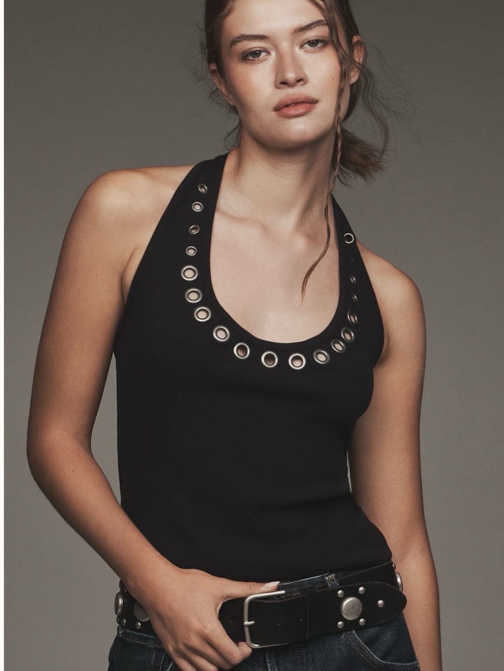 Pilcro Black Grommet Halter Tank